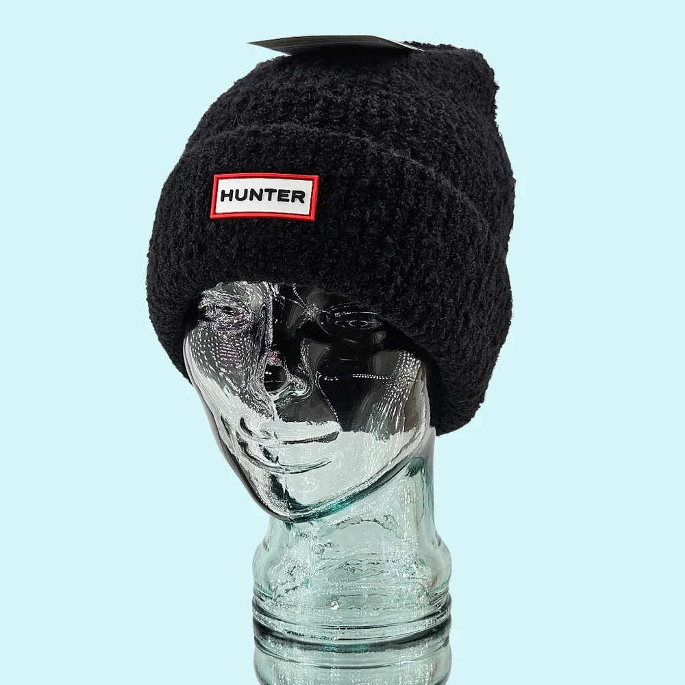 Hunter Hat Beanie Black Texture Cuffed Knit Logo Outdoor Cottagecore Christmas